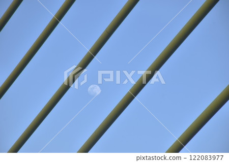 close up of sling Thotsamarachan Bridge suspension bridge cross Chao Phraya river in Thailand  122083977