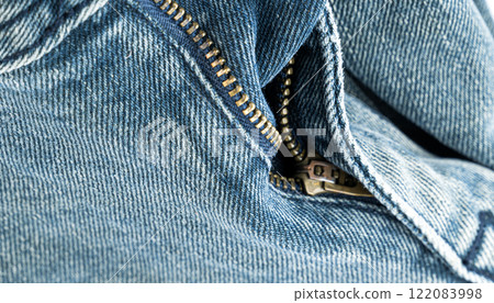Zipper detail highlights denim craftsmanship Zipper detail highlights denim craftsmanship 122083998