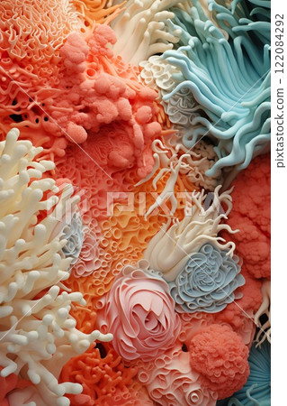 sea colourful reef and coral underwater, life under blue ocean water, colorful undersea, multicolored image 122084292