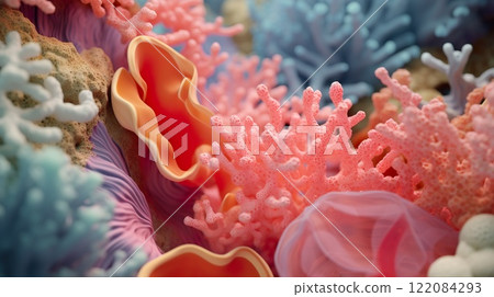 sea colourful reef and coral underwater, life under blue ocean water, colorful undersea, multicolored image 122084293