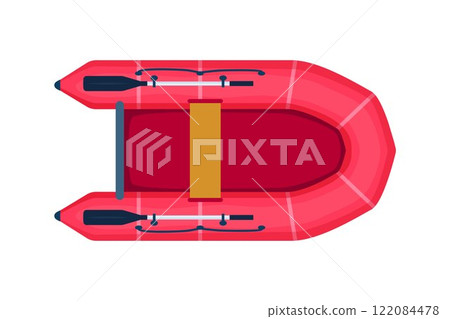 Rubber boat with paddle. Rafting extreme water sport. Fishing equipment. Inflatable rubber vessel boat. Vector illustration. Rubber boat with paddle. Rafting extreme water sport. Fishing equipment. Inflatable rubber vessel boat. Vector illustration. 122084478