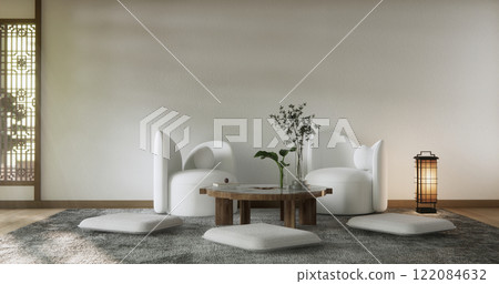 Scene mockup Modern japan sofa armchair minimalist design muji style. Scene mockup Modern japan sofa armchair minimalist design muji style. 122084632