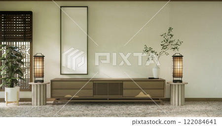 Nihon room design interior with door paper and cabinet shelf wall. 3D rendering Nihon room design interior with door paper and cabinet shelf wall. 3D rendering 122084641
