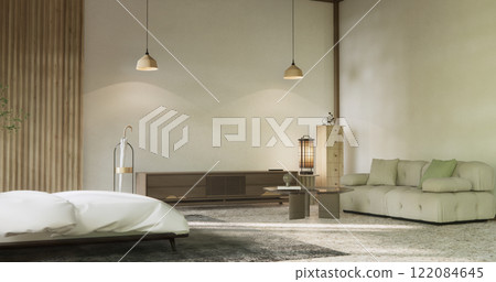 green design on bed room japanese deisgn with tatami mat floor. 3D rendering 122084645