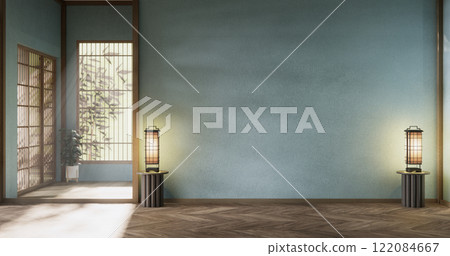 Dark blue color japan interior design,modern living room. 3d illustration, 3d rendering 122084667