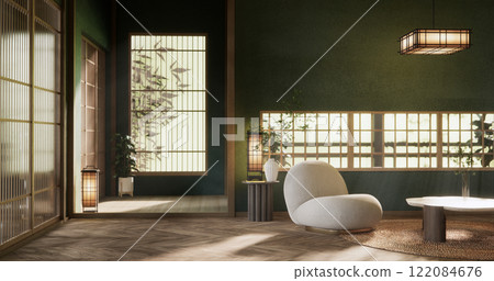 Green Modern room interior wabisabi style and sofa and decoration japanese.3D rendering 122084676