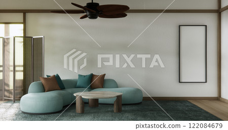 Scene living room have sofa and decoration wooden japanese minimalist design. 3D rendering Scene living room have sofa and decoration wooden japanese minimalist design. 3D rendering 122084679