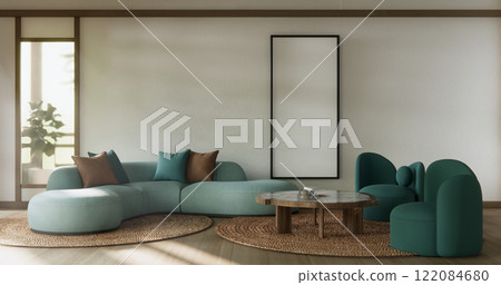 Scene living room have sofa and decoration wooden japanese  minimalist design. 3D rendering 122084680