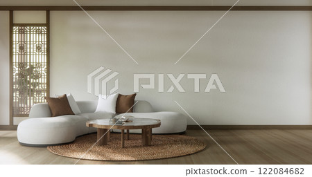 Scene mockup Modern japan sofa armchair minimalist design muji style. Scene mockup Modern japan sofa armchair minimalist design muji style. 122084682