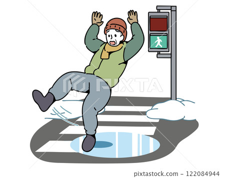 An old man slips and falls on a snowy crosswalk An old man slips and falls on a snowy crosswalk 122084944