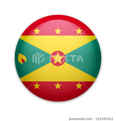 Grenada round badge icon. Grenada national flag button isolated on white. Vector illustration 122085012