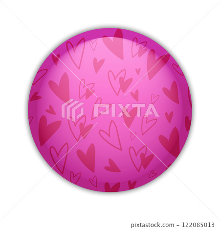 Glossy badge button with hearts pattern isolated on white background. Round plastic pin. Vector illustration Glossy badge button with hearts pattern isolated on white background. Round plastic pin. Vector illustration 122085013