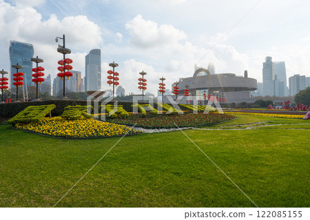 New Year's Eve decorations in the People's Park in Shanghai, China 122085155