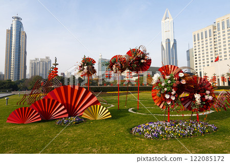 New Year's Eve decorations in the People's Park in Shanghai, China New Year's Eve decorations in the People's Park in Shanghai, China 122085172