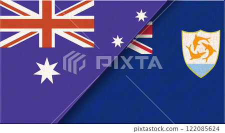 Flag of Australia and Anguilla. 3D illustration. Fabric Texture. Flags Together 122085624