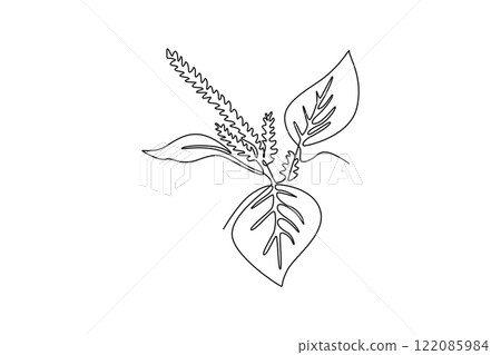 Single continuous line drawing beauty fresh amaranthus for home wall decor art print. Decorative amaranth flower concept for wedding invitation card. One line draw graphic design vector illustration 122085984