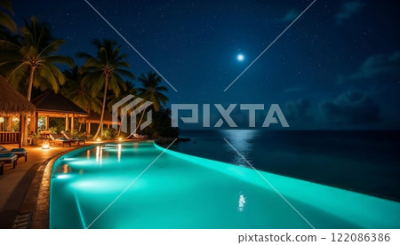 Night resort, luxurious night pool [Generative AI] 122086386