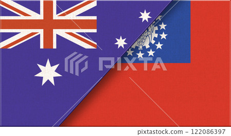 Flag of Nepal and Burma - 3D illustration. Two Flag Together - Fabric Texture 122086397