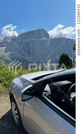 Mountain View from a Car Window in the Dolomites, Italy 122086410