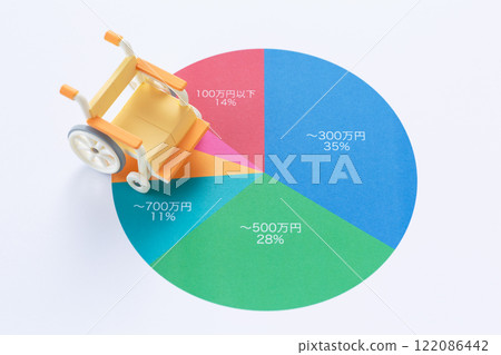 Income distribution graph and wheelchair 122086442