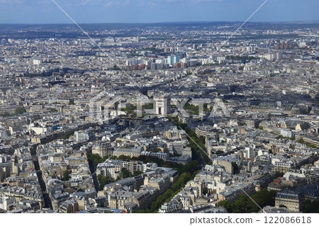 Paris cityscape with the Arc de Triomphe from the Eiffel Tower 122086618