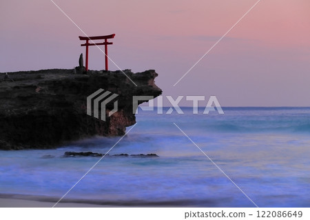[Shizuoka Prefecture] Shirahama Shrine, Daimyojin Rock's Red Torii Gate at Dawn 122086649
