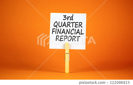 3rd quarter financial report symbol. Concept words 3rd quarter financial report on beautiful white paper. Beautiful orange background. Business 3rd quarter financial report concept. Copy space. 122086815