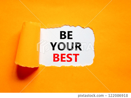 Motivational be your best symbol. Concept words Be your best on beautiful white paper. Beautiful orange table orange background. Business motivational be your best concept. Copy space. Motivational be your best symbol. Concept words Be your best on beautiful white paper. Beautiful orange table orange background. Business motivational be your best concept. Copy space. 122086918