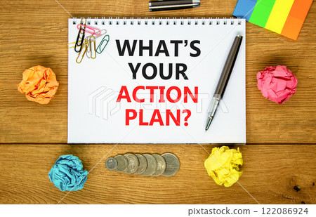 Action plan symbol. Concept words What is your action plan on beautiful white note. Beautiful wooden table wooden background. Black pen. Business What is your action plan concept. Copy space Action plan symbol. Concept words What is your action plan on beautiful white note. Beautiful wooden table wooden background. Black pen. Business What is your action plan concept. Copy space 122086924