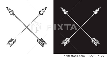 Illustration of crossed ancient arrows. Design element for poster, card, banner, emblem, sign. Vector illustration Illustration of crossed ancient arrows. Design element for poster, card, banner, emblem, sign. Vector illustration 122087127