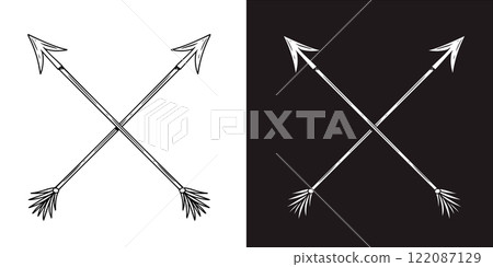 Illustration of crossed ancient arrows. Design element for poster, card, banner, emblem, sign. Vector illustration Illustration of crossed ancient arrows. Design element for poster, card, banner, emblem, sign. Vector illustration 122087129