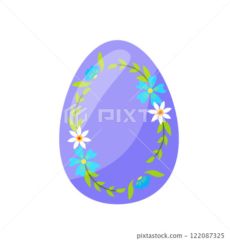 colorful purple Easter egg, with green leaves, and flowers. hand drawn. vector colorful purple Easter egg, with green leaves, and flowers. hand drawn. vector 122087325