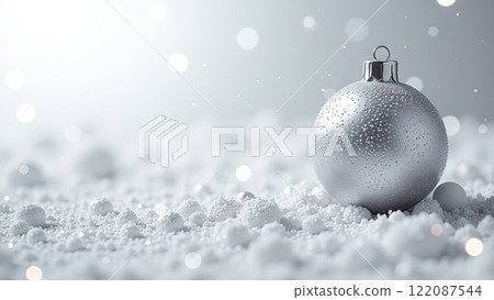 White or silver Christmas ball isolated on a white background. Holiday decor element. White pearl ball. Festive Christmas tree toy 122087544