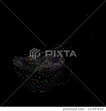 Coffee cup disintegrating into colorful particles 122087628