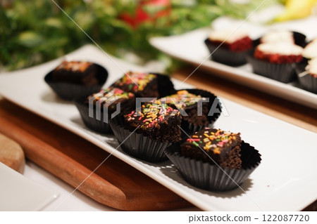 Catering buffet for events in a restaurant or hotel. Food styling and restaurant meal serving. 122087720