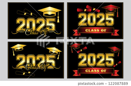 red and gold banner set of graduation class of 2025 red and gold banner set of graduation class of 2025 122087889