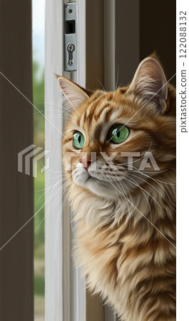 Tea tabby cat looking out 122088132