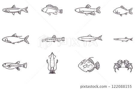 Spring fish icon set line drawing simple design black Spring fish icon set line drawing simple design black 122088155