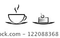 A cup of tea and a cake line icon in flat style 122088368