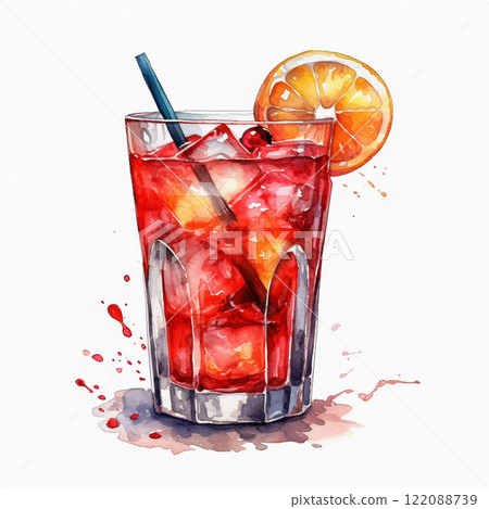 Watercolor lemonade with orange on white background. Botanical clipart with citrus fruits for design Watercolor lemonade with orange on white background. Botanical clipart with citrus fruits for design 122088739