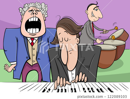 cartoon musicians characters playing music concert cartoon musicians characters playing music concert 122089103