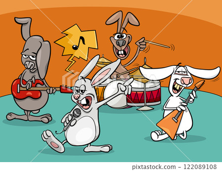 cartoon bunnies rock and roll musicians band 122089108