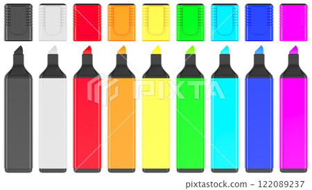 Set of Colored Permanent Markers, 3D rendering 122089237