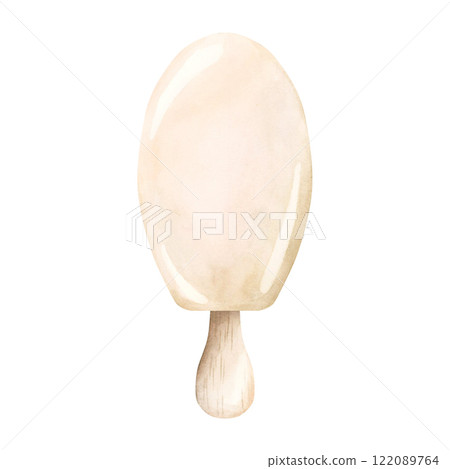 Ice cream, lolly ice, cute white icing popsicle. Watercolor hand painted summer food illustration isolated on white background for delicious textile, baby clothes fabric, nursery decor, kids birthday 122089764