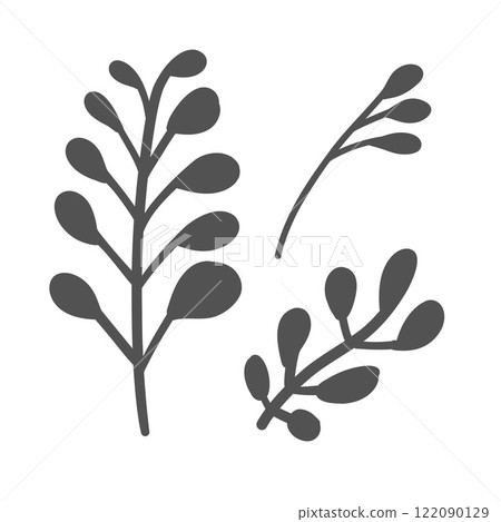 Minimal black branches with a sleek silhouette. Modern botanical sketch ideal for clean and elegant decor or nature-inspired graphic projects 122090129