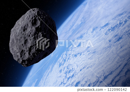 Planet Earth and asteroid. Asteroid near Earth. 122090142