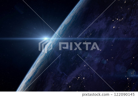 Space. Earth on starry background. Sunrise. Space. Earth on starry background. Sunrise. 122090145