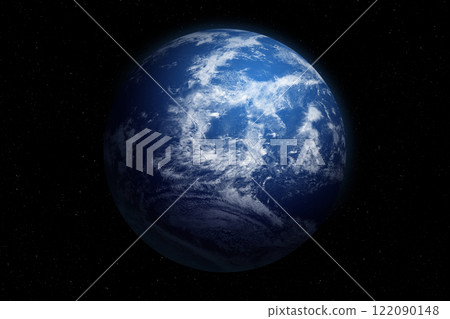 Planet with world ocean and clouds. Earth. Space. Planet with world ocean and clouds. Earth. Space. 122090148