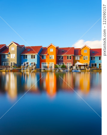 Groningen, Netherlands. The famous colourful houses on the shore of the bay.  122090157