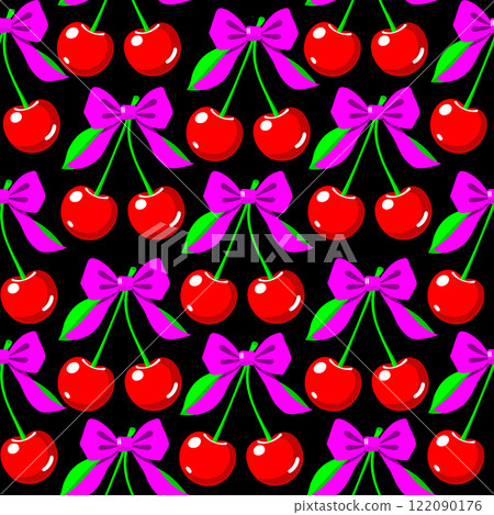 Vector bright seamless pattern with cherries on a bow Vector bright seamless pattern with cherries on a bow 122090176